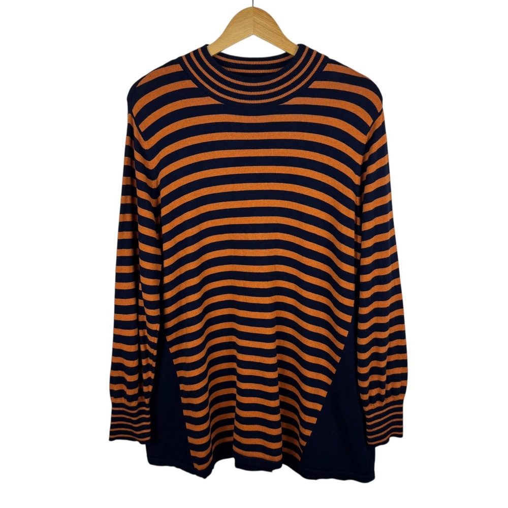 Susan Graver Womens Striped Tunic Sweater Sz 1X Long Sleeve Pullover Button Back